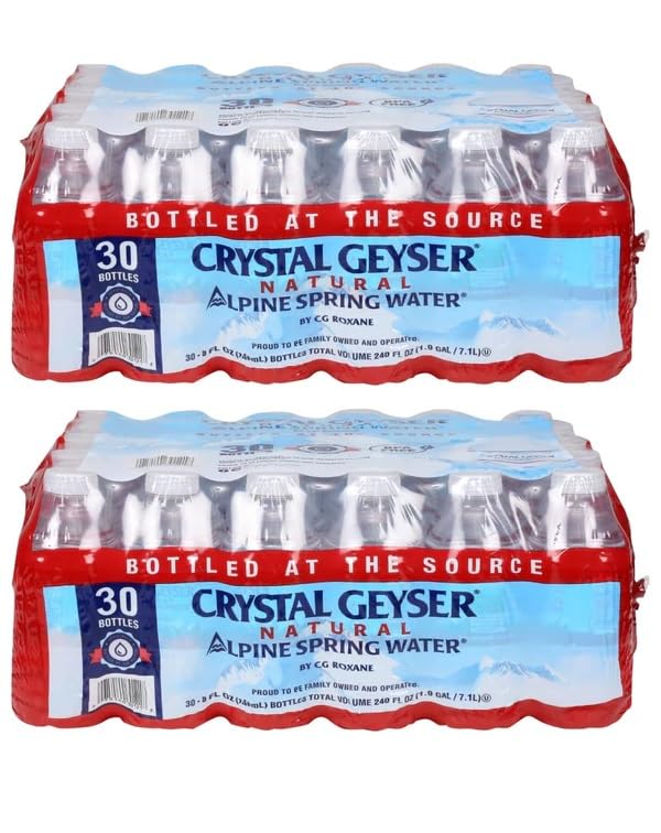 Crystal Geyser Natural Alpine Spring Water, Bottled at the Source, 8oz Bottles 30 Per Case, 2 Cases