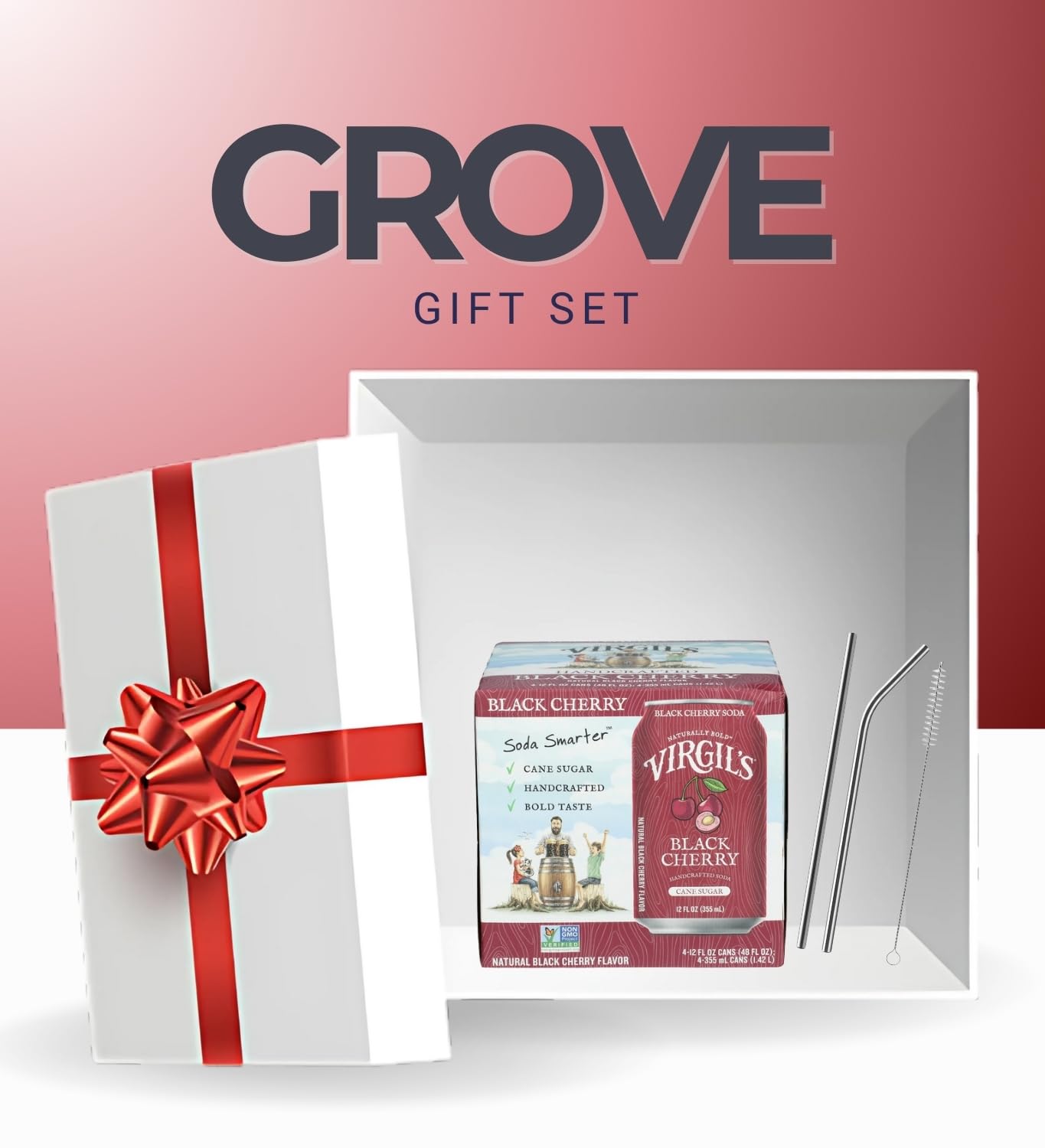 Virgil's Root Beer Soda Black Cherry (48 FO) Bundle with Straw for Enjoying Bold Fruity Flavor & Convenient Sipping — Gift Set (2 Items)