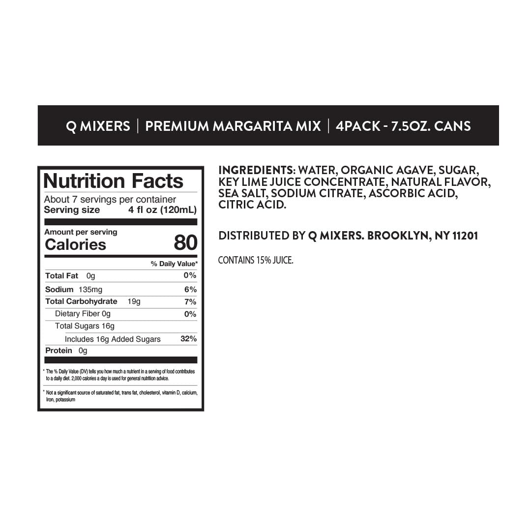 Q MARGARITA MIX with Real Key Limes & Organic Agave - Ideal for Cocktails & Mocktails - Real Ingredients & Perfectly Balanced | 80 Calories per Serving | 7.5 Fl Oz Cans (Pack of 24)