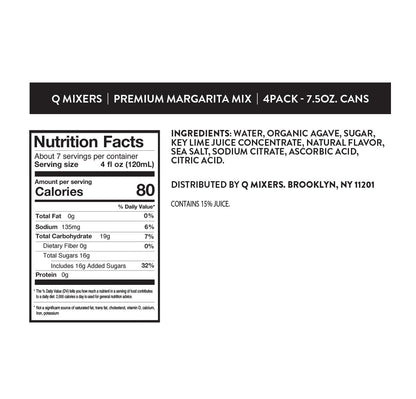 Q MARGARITA MIX with Real Key Limes & Organic Agave - Ideal for Cocktails & Mocktails - Real Ingredients & Perfectly Balanced | 80 Calories per Serving | 7.5 Fl Oz Cans (Pack of 24)