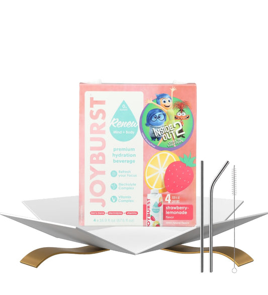 Strawberry Lemon Hydration Drink 67.6FO — Bundle with Reusable Straw — Hyburst Beverage with Vitamins & Lion’s Mane for Refreshing Hydration Gift Set (2 Items)