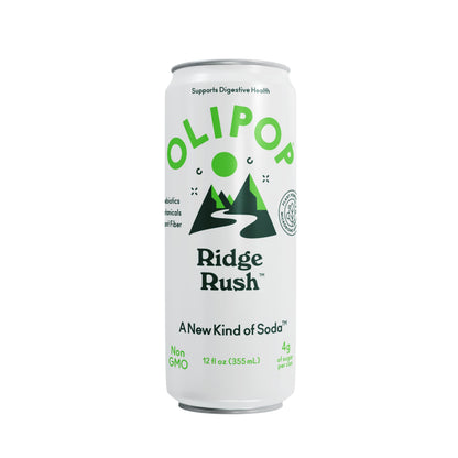 OLIPOP Sparkling Prebiotic Soda,Ridge Rush,Pantry Pack Packed with Prebiotics,Fiber,and Botanicals,Gluten Free,Vegan,GMO Free,12oz Skinny Can,(Pack of 24)