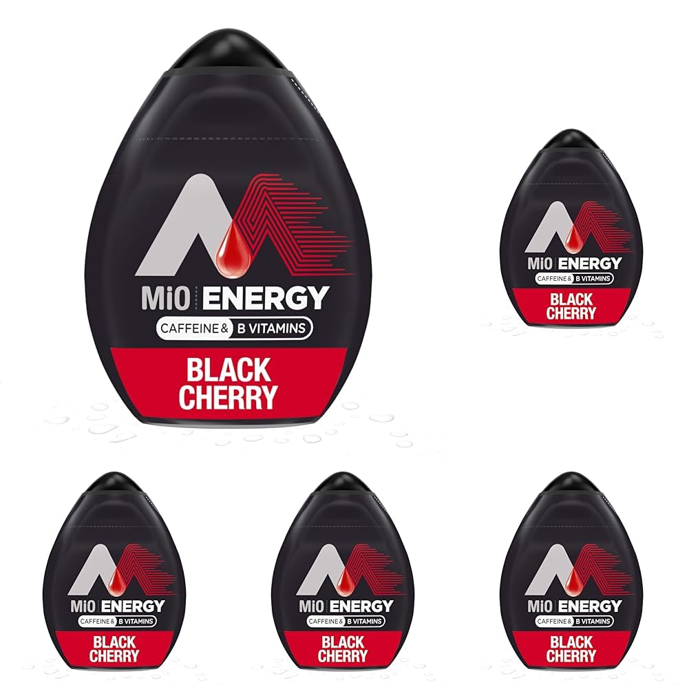 MiO Energy Black Cherry Naturally Flavored Liquid Water Enhancer 1 Count 1.62 fl oz (Pack of 5)