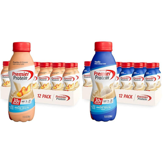 Premier Protein Shake 30g Protein 1g Sugar 24 Vitamins Minerals Nutrients Peaches Cream Vanilla Immune Health Support 138 Fl Oz 24 Pack