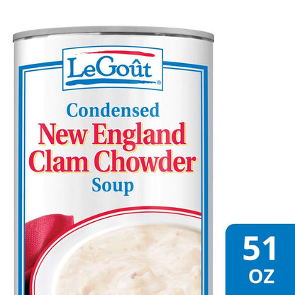 LeGout New England Clam Chowder Condensed Canned Soup, 0g Trans Fat, 51 oz, Pack of 12