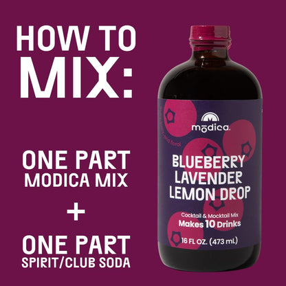 Modica Bluberry Lavender Lemon Drop - Premium Non-Alcoholic Cocktail & Mocktail Mixer (10 Servings) Created by Award-Winning Mixologist