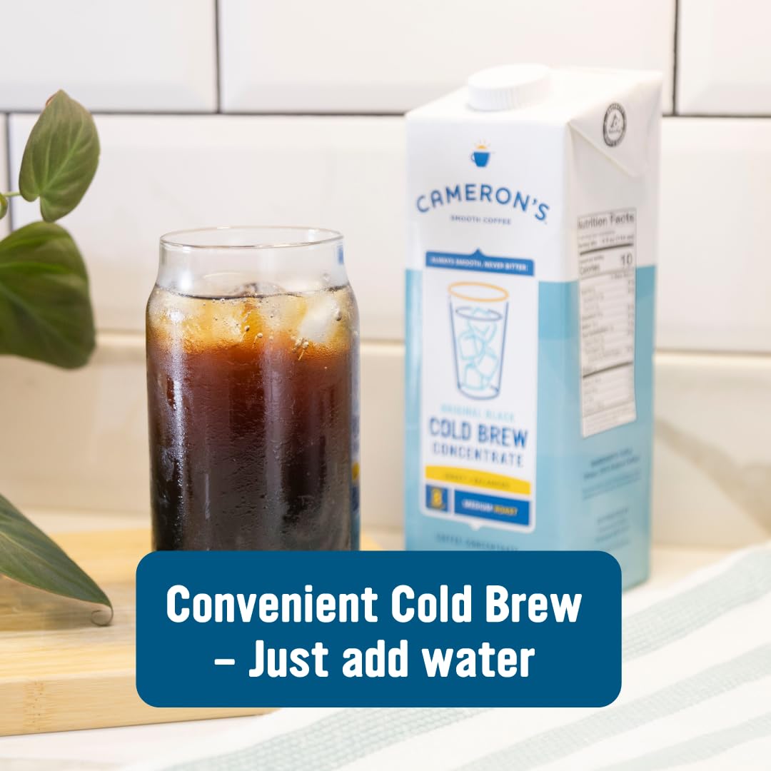Cameron's Coffee Original Black Multiserve Cold Brew Coffee Concentrate, Medium Roast, 32oz (Pack of 6)