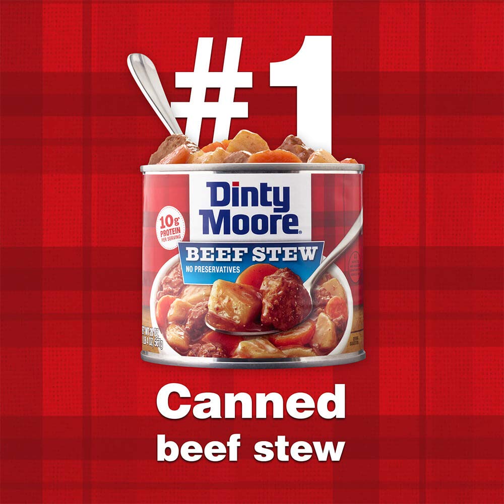 DINTY MOORE Beef Stew, 15 oz (12 Pack), Fully Cooked & Ready-To-Eat with Fresh Potatoes & Carrots, Gluten-Free, 10g Protein, No Preservatives, Perfect for Noodles, Biscuits & Hot Pies