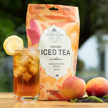 Harney & Sons Organic Peach Fresh Brew Iced Tea | 15ct, Brews up to 30 quarts of Iced Tea, Refreshing
