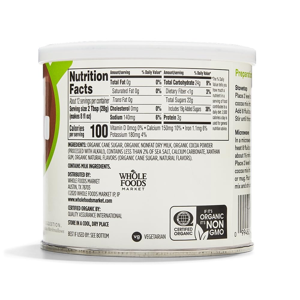 365 by Whole Foods Market, Organic Hot Cocoa, Rich Chocolate Flavor Mix, 12 Ounce