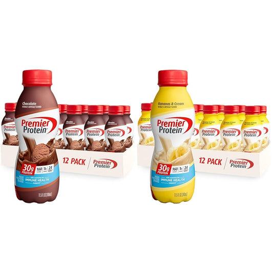 Premier Protein Shake Chocolate 30g Protein 12 Pack + Bananas & Cream 30g Protein 12 Pack