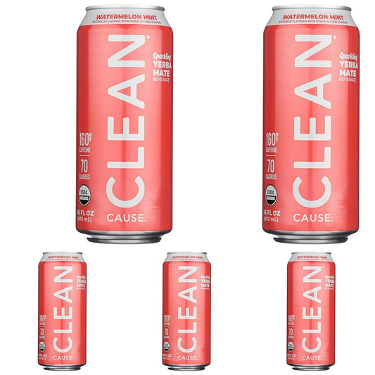 Clean Cause Organic Sparkling Watermelon Mint Yerba Mate, 16 FZ (Pack of 5)
