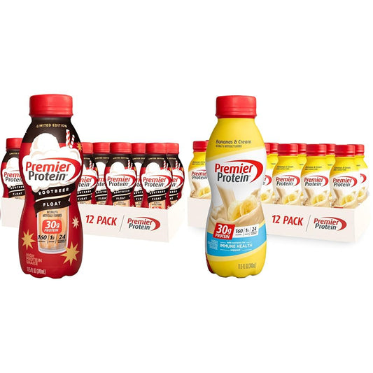 Premier Protein Shake Root Beer Float 30g Protein 12 Pack + Bananas & Cream 30g Protein 12 Pack