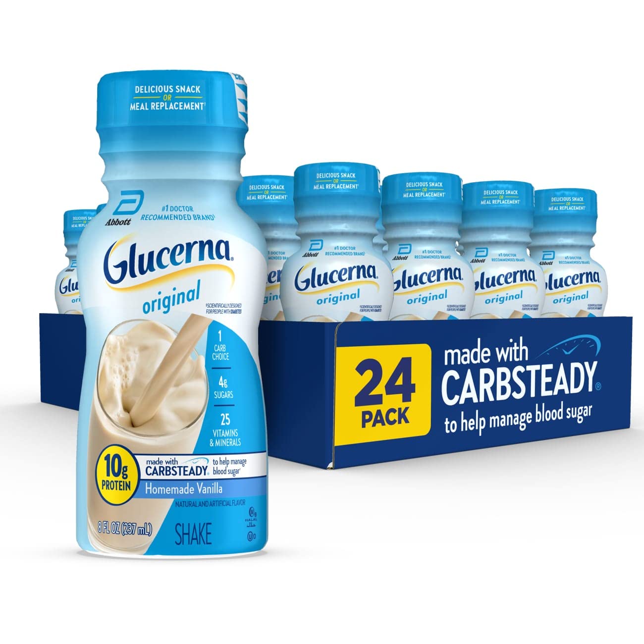 Glucerna Diabetic Nutrition Shakes Bundle - Chocolate Protein 30g 150 Cal, 12 Ct & Homemade Vanilla 10g 180 Cal, 24 Ct