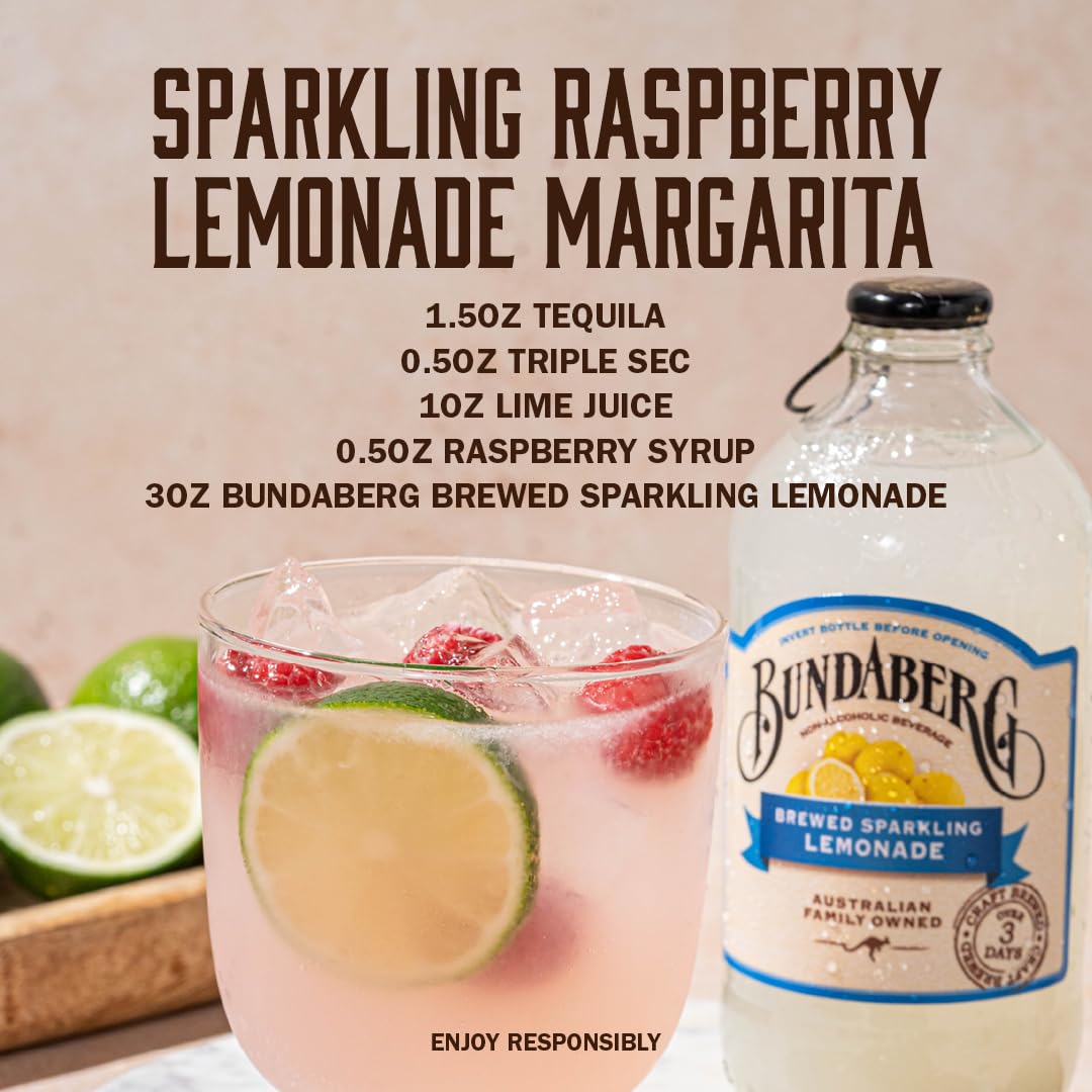 Bundaberg Sparkling Fruit Drink, Lemonade 12.7 Fl Oz Bottles (Pack of 4)