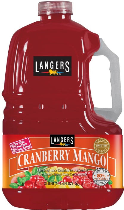 Langers Cranberry Mango Juice Cocktail, 3L (Pack of 4), 101.4 Fl Oz (Pack of 4)