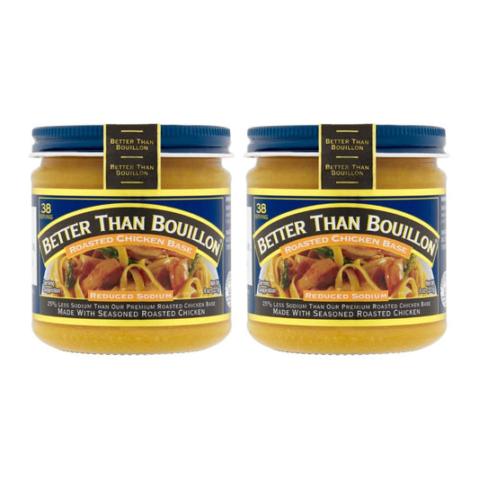 Better Than Bouillon Reduced Sodium Roasted Chicken Base, Made with Seasoned Roasted Chicken & Less Sodium, 38 Servings Per Jar 8 Ounce (Pack of 2)