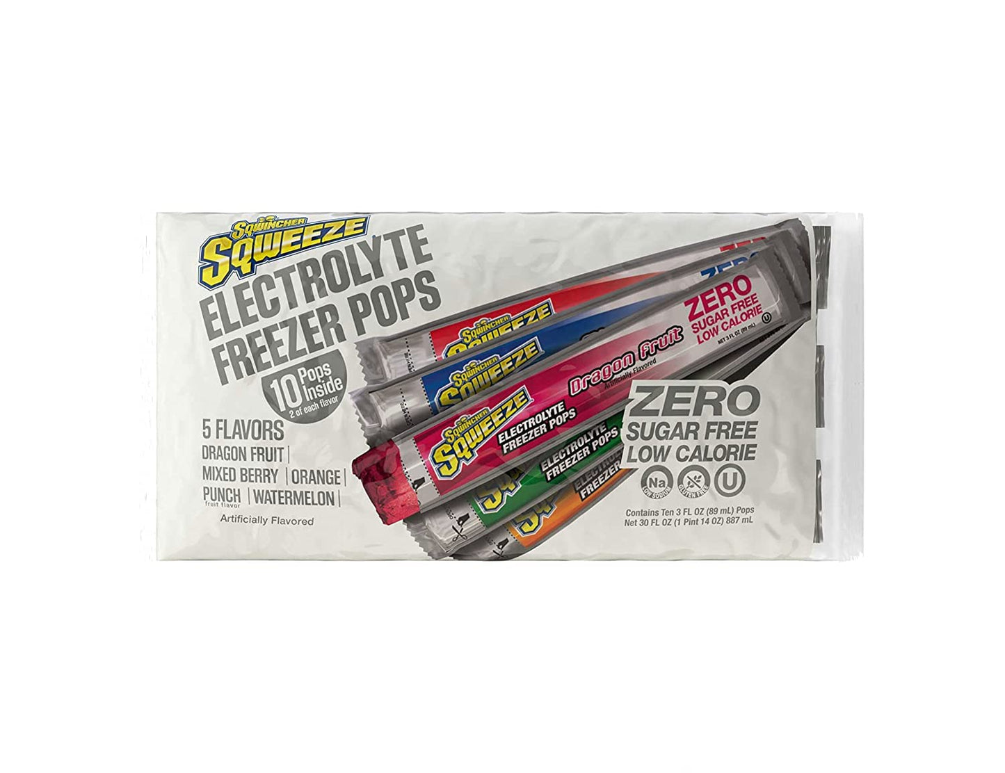 Sqwincher Sqweeze Electrolyte Freezer Pops, Zero Sugar, Assorted Flavors, 5 bags of 10, (50 Total Freezer Pops) and Sqwincher Zero Qwik Stik Sugar Free, Fruit Punch, .11 0z (Pack of 50)