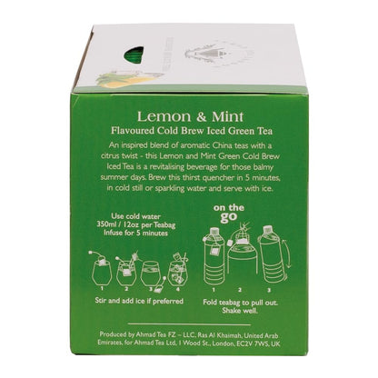 Ahmad Tea Green Tea, Cold Brew Lemon and Mint Teabags, Iced Tea, 20 ct (Pack of 1) - Caffeinated and Sugar-Free