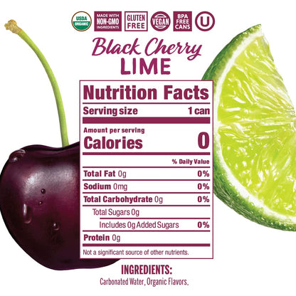 Nixie Sparkling Water, Black Cherry Lime | 12 fl oz cans, 24 pack | Organic, Vegan, Non-GMO, Gluten Free, 0 Calories, 0 Sugar, 0 Sodium
