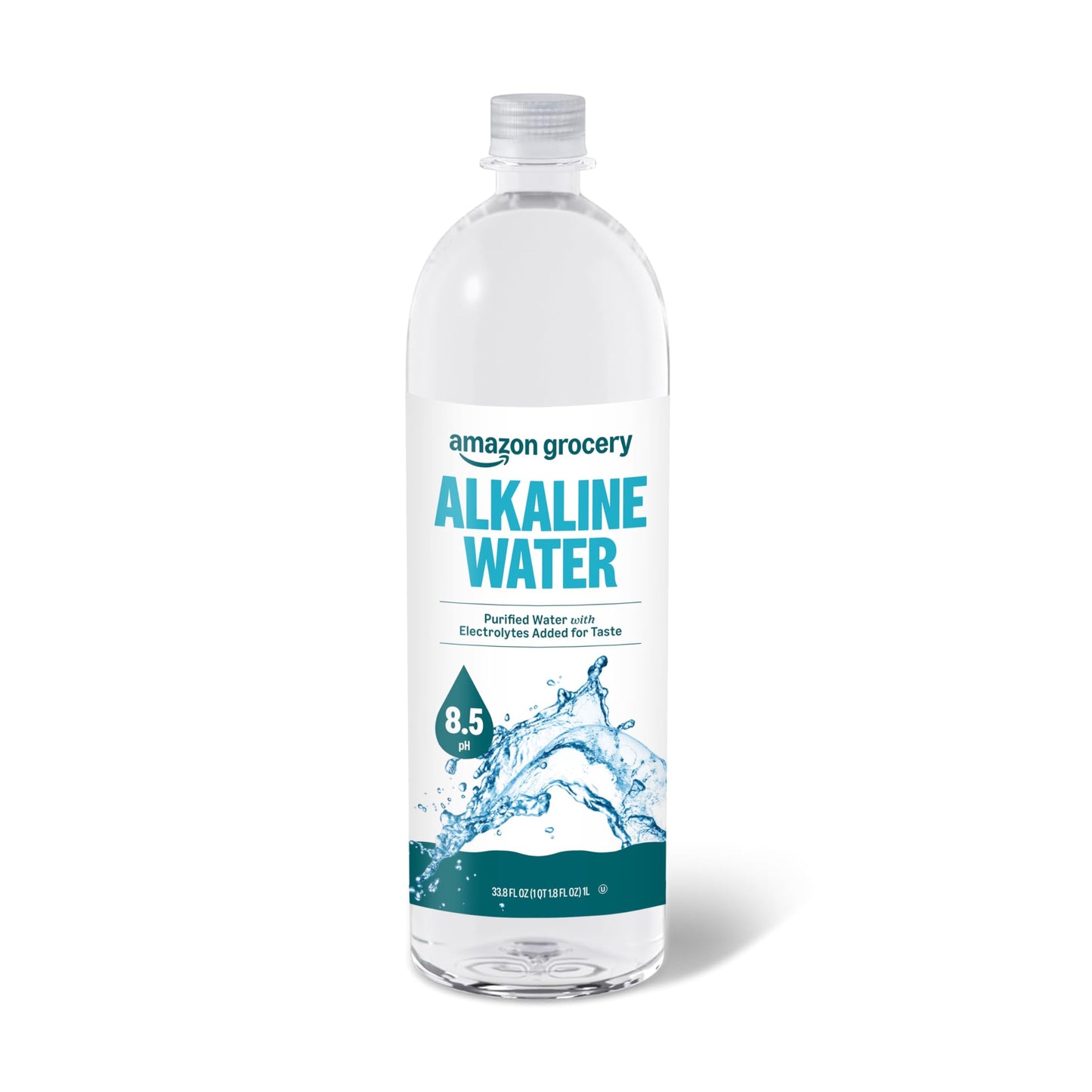 Amazon Grocery, Alkaline Water, 8.5 pH Purified Water with Electrolytes, 33.8 Fl Oz, 1L, Pack of 12