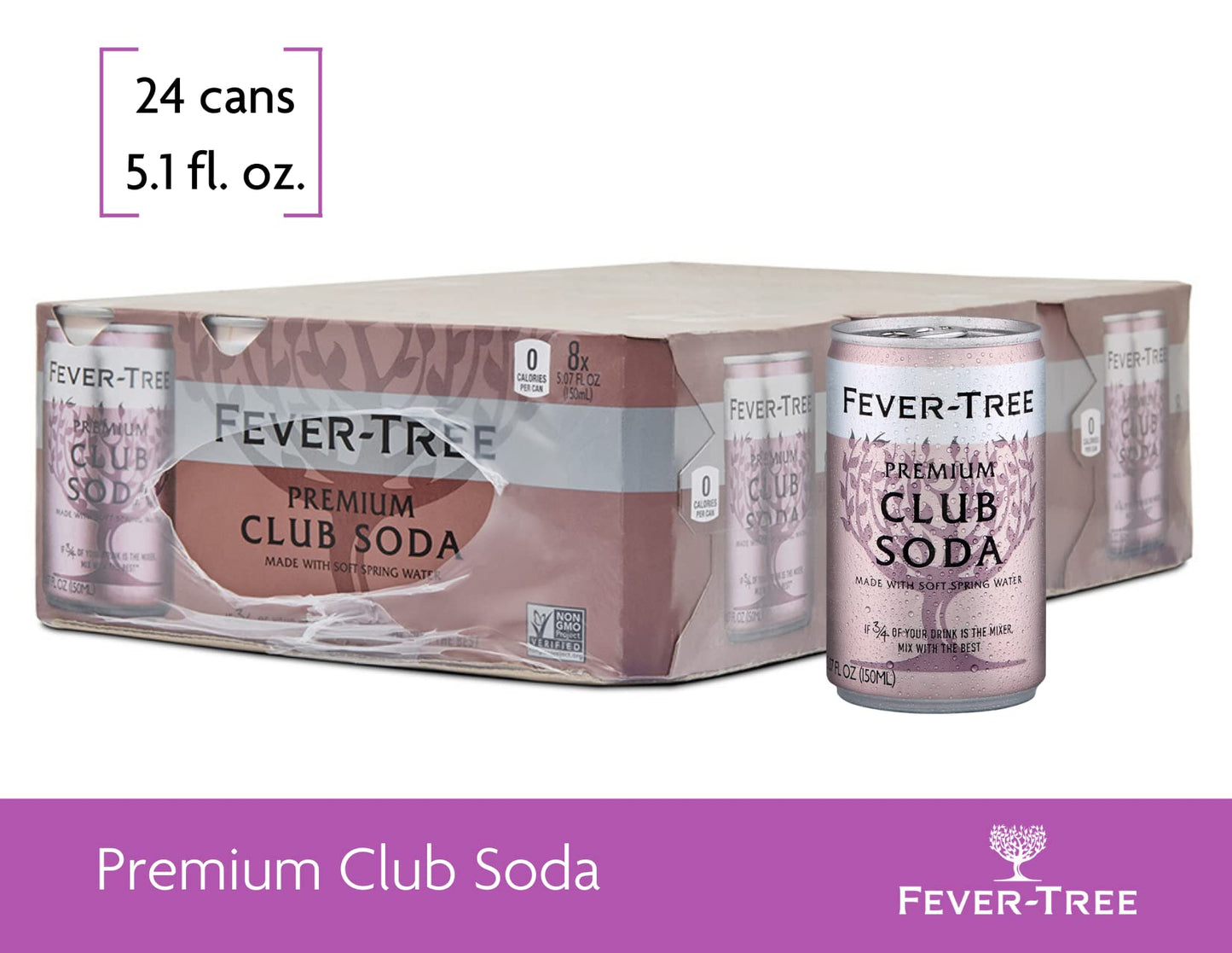 Fever-Tree Premium Club Soda Cans, 24pk/5.07 Fl Oz, No Artificial Sweeteners, Flavorings or Preservatives (Pack of 3)