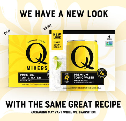 Q TONIC WATER with Real Quinine & Organic Agave - Ideal for Cocktails & Mocktails - Made with Real Ingredients, Perfectly Carbonated & Less Sweet - 45 Calories per Can - 7.5 Fl oz (Pack of 8)