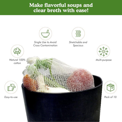 Soup Socks with Drawstring (3 Pack) – Used for Making Stock, Broth, Soup, And More – Reusable – For Boiling and Steaming Only