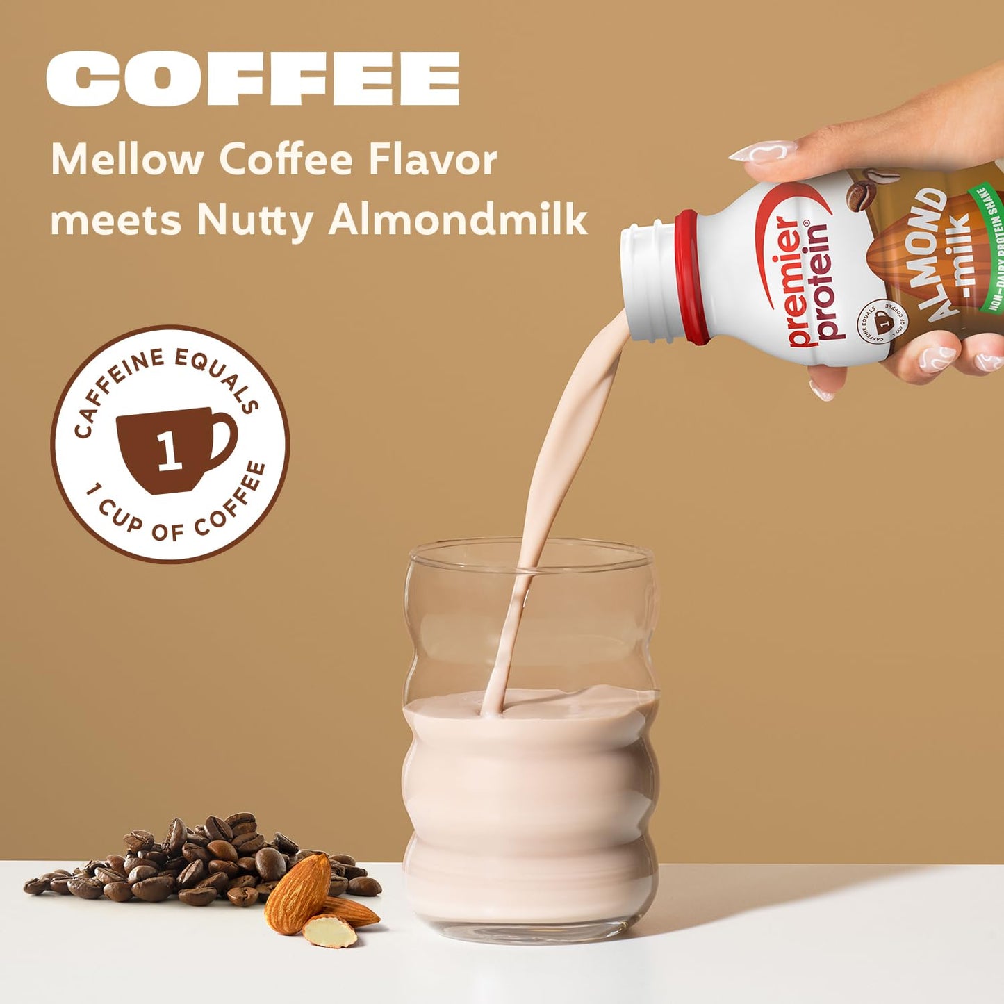 Premier Protein Non-Dairy Plant Based Almondmilk Protein Shake, Coffee with Caffeine for Energy – 20g Protein, 5g Sugar, 11.5 Fl oz (12 Pack)