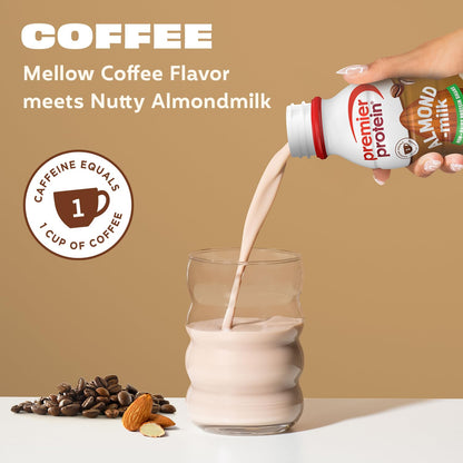 Premier Protein Non-Dairy Plant Based Almondmilk Protein Shake, Coffee with Caffeine for Energy – 20g Protein, 5g Sugar, 11.5 Fl oz (12 Pack)