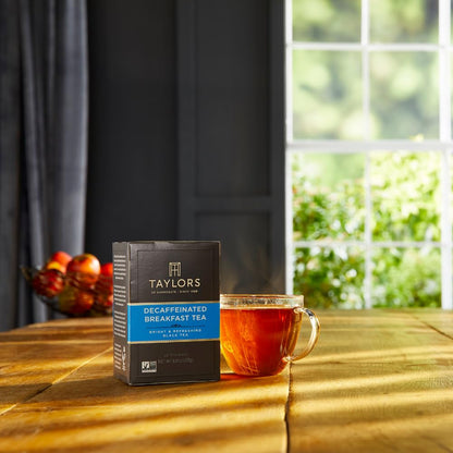 Taylors of Harrogate Decaffeinated Breakfast, Black Tea, Pillow Bags, 50 Count, (Pack of 1) Rich, Bright & Balanced, Decaffeinated, Enjoy Hot or Iced, 50 Teabags