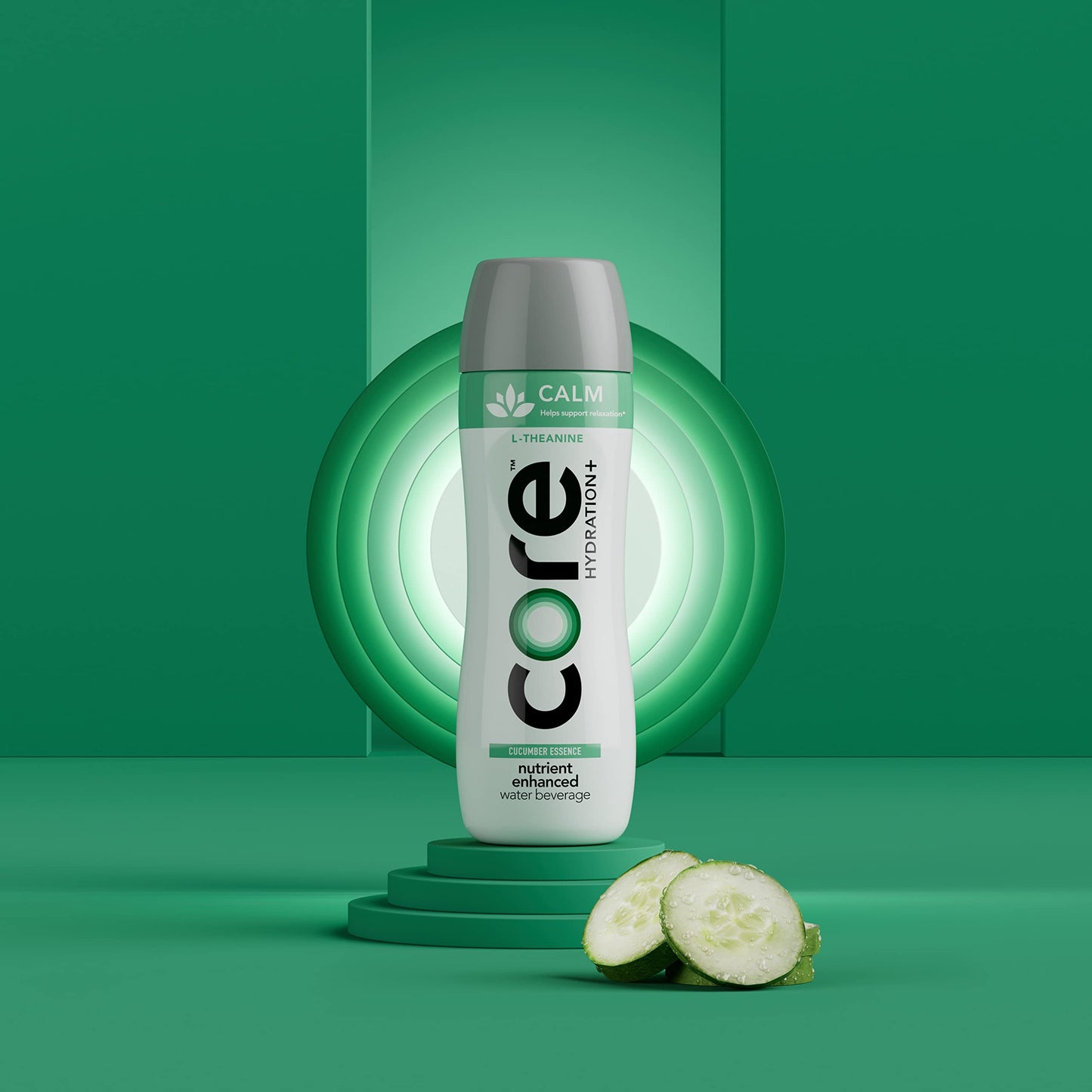 CORE Hydration+ Calm, Cucumber Essence Nutrient Enhanced Water with L-Theanine, 23.9 Fl Oz Bottle (Pack of 12)