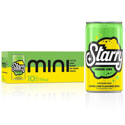 Starry Lemon Lime Soda, 7.5oz Mini Cans (10 Pack)