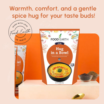 Food Earth Hug in a Bowl Soup, Pack of 6 (300 g Each), Vegan & Gluten-Free, Ready-to-Eat Five Lentil Soup with Coconut Cream & Indian Spices, 10.58 oz Each