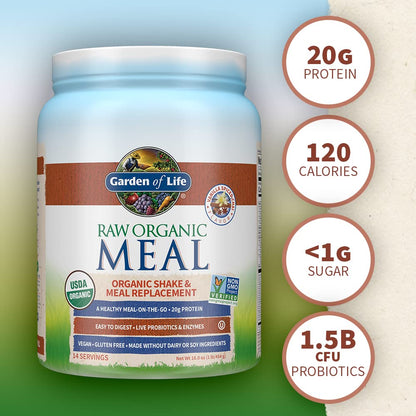 Garden of Life Vegan Protein Powder Raw Organic Meal Replacement Shakes Chocolate with Vanilla Chai Powder, 14 Servings Each