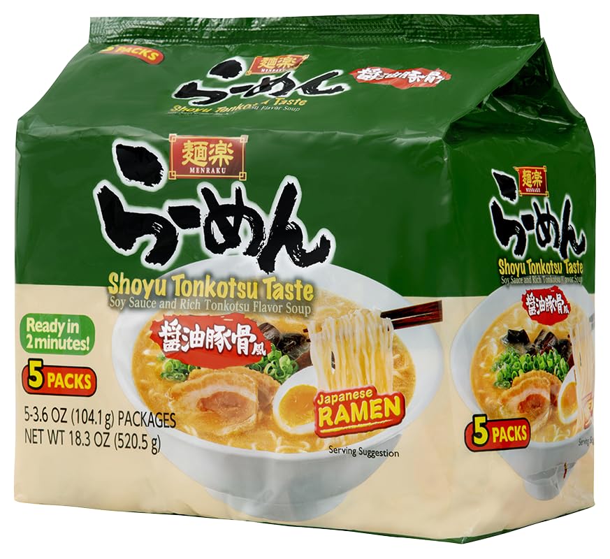 Hikari Menraku Ramen Shoyu Tonkotsu Japanese Instant Noodle Soup, 5 Pack 18.3 Oz