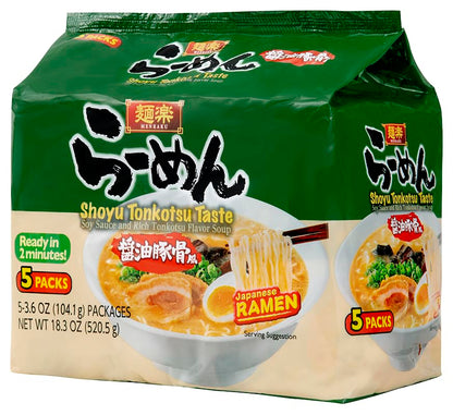 Hikari Menraku Ramen Shoyu Tonkotsu Japanese Instant Noodle Soup, 5 Pack 18.3 Oz