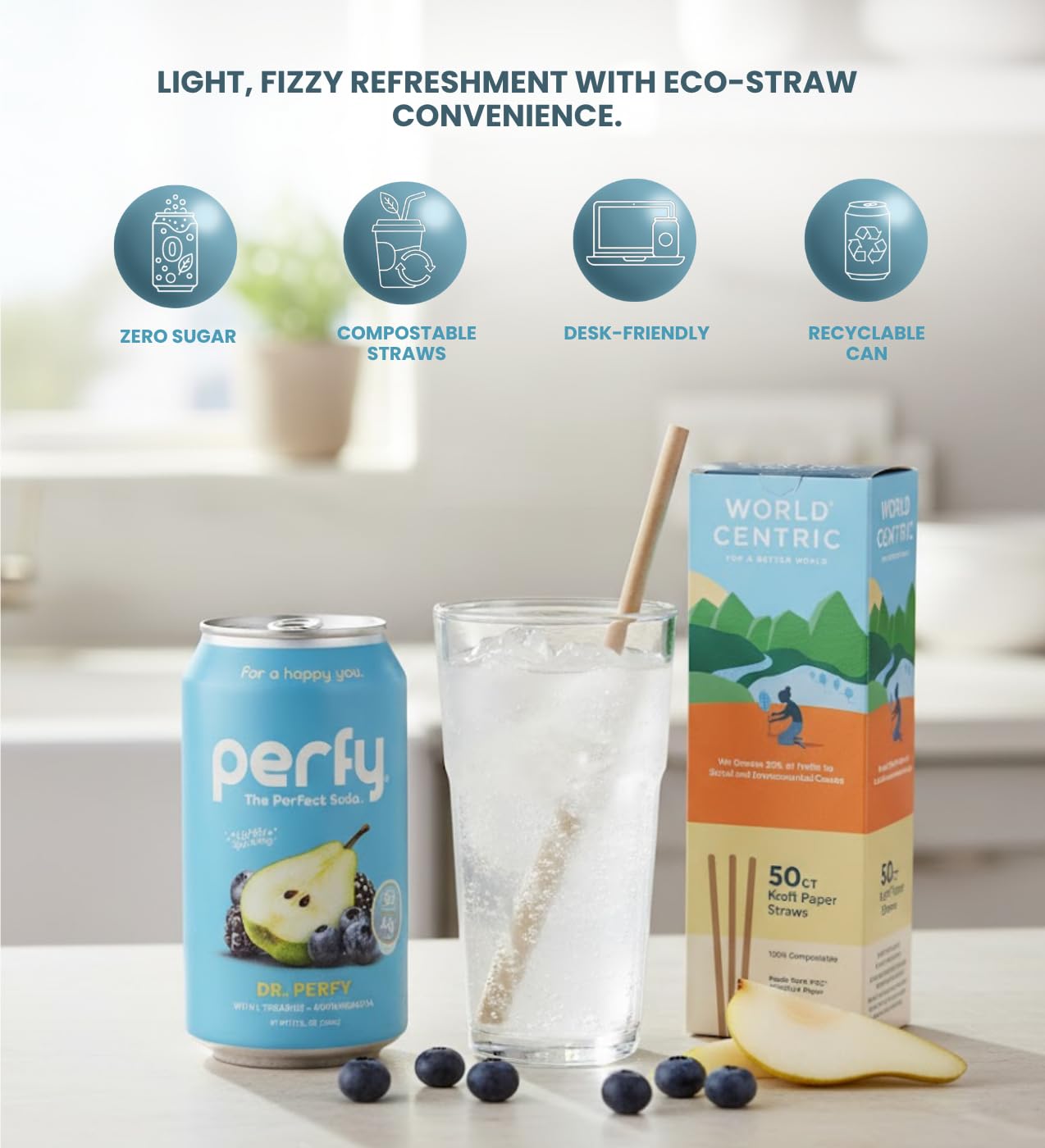 12x Soda SF Dr Perfy 12floz Bundle with 50pc Paper Straws — Refreshing Beverage with Smooth Flavor and Convenient Sipping — Gift Set (13 Items)