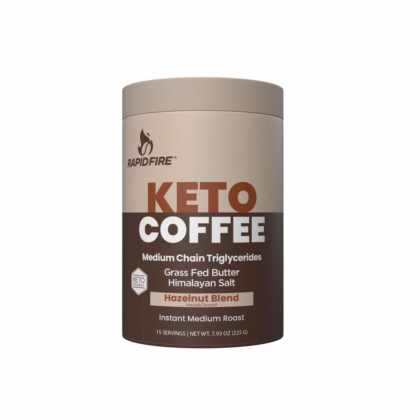 Rapid Fire Hazelnut Instant Coffee with MCT Oil & Grass-Fed Butter – Energy, Focus & Metabolism Support – Low Sugar Functional Coffee Mix – Keto & Low-Carb Friendly – 15 Servings