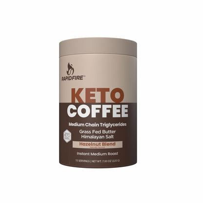 Rapid Fire Hazelnut Instant Coffee with MCT Oil & Grass-Fed Butter – Energy, Focus & Metabolism Support – Low Sugar Functional Coffee Mix – Keto & Low-Carb Friendly – 15 Servings