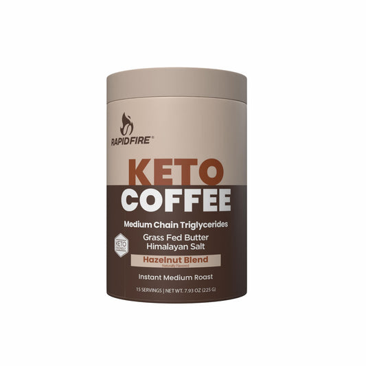 Rapid Fire Hazelnut Instant Coffee with MCT Oil & Grass-Fed Butter – Energy, Focus & Metabolism Support – Low Sugar Functional Coffee Mix – Keto & Low-Carb Friendly – 15 Servings