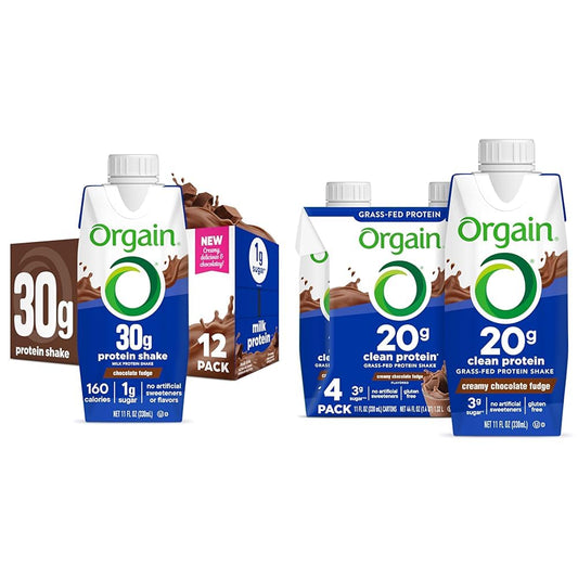 Orgain 30g High Protein Shake, Chocolate Fudge, 11 Fl Oz (Pack of 12) + Orgain Clean Protein Shake,20g Whey High Protein, 11 Fl Oz (Pack of 4)