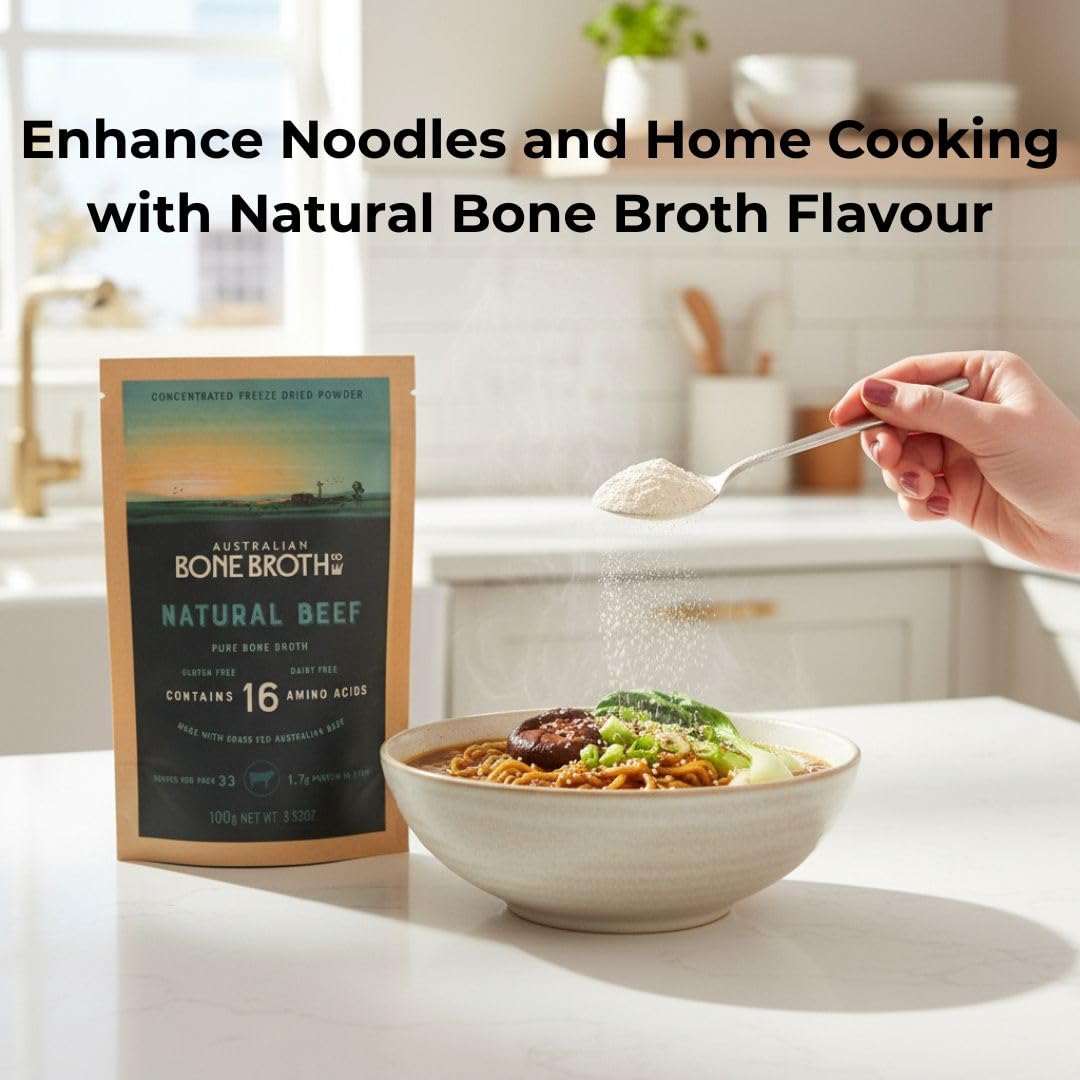 ABBCo 100% Australian Beef Bone Broth Concentrated Freeze-Dried Powder - Bone Broth Protein Powder, Natural Beef Flavor, Gluten and Dairy Free, Zero Carb and Sugar