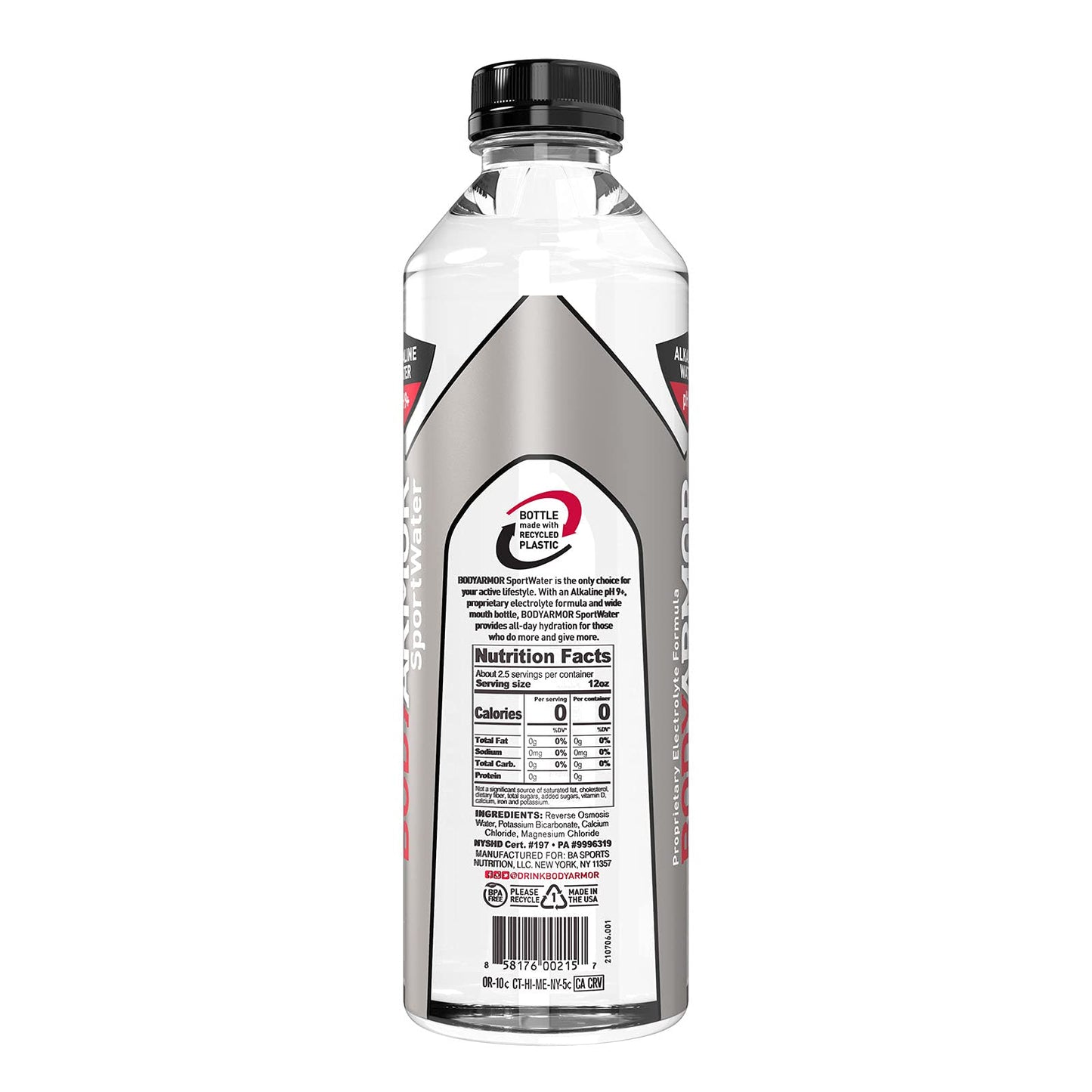 BODYARMOR Nutrition Sport Water Alkaline Water, Superior Hydration, pH Balanced Electrolyte Sports Formula, Supports Active Recovery, Perfect For Athletes, 1 Liter