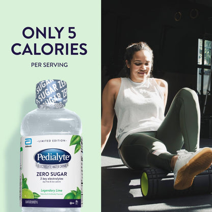 Pedialyte Electrolyte Water With Zero Sugar | Hydration With Key Electrolytes | Hydration Low in Calories | Legendary Lime, 1 Liter, Pack of 4