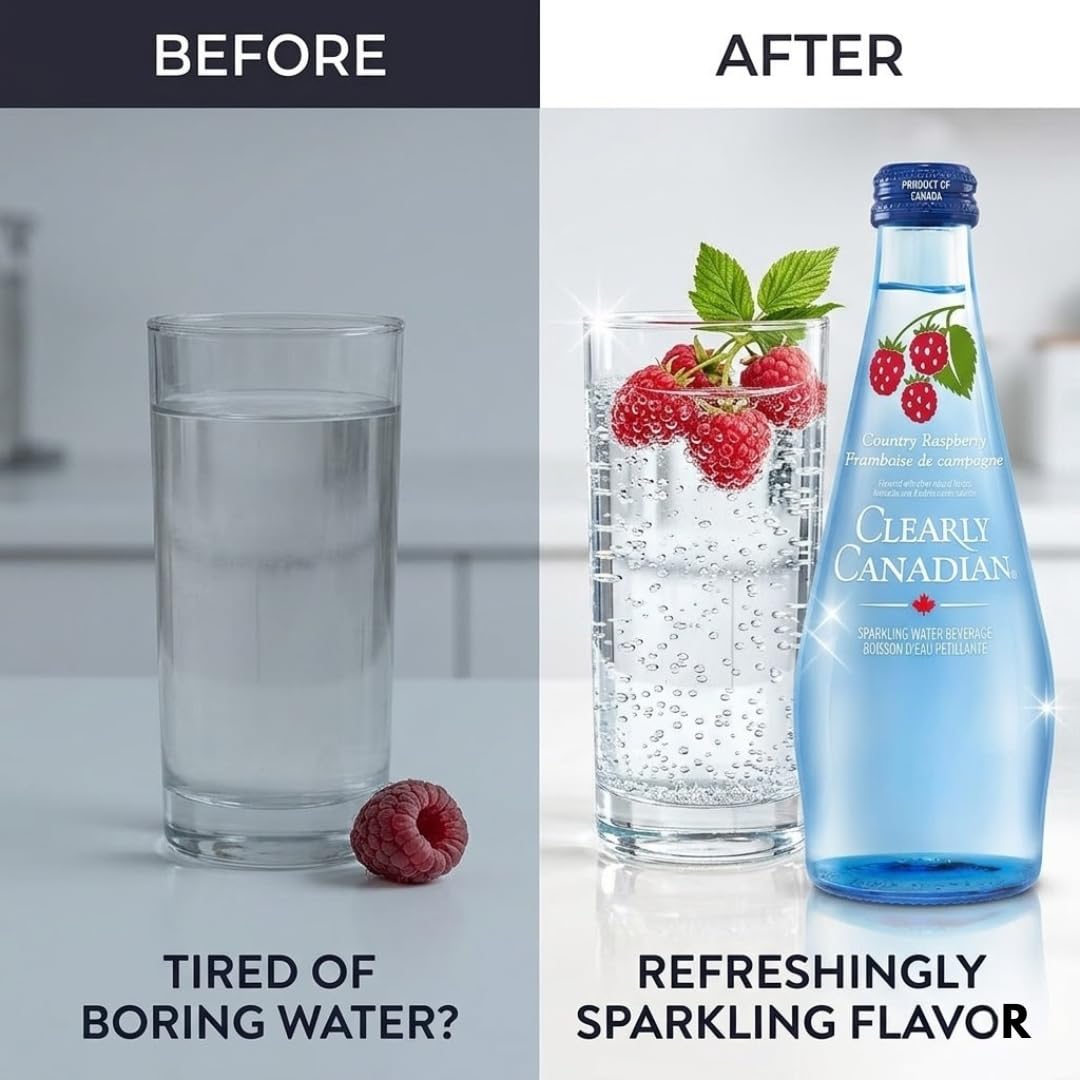 Sparkling Water Country Raspberry – (11 fl oz) Glass Bottle – Single Serve Raspberry Sparkling Water Beverage – Alternative to Seltzer and Soda – Pack of 12