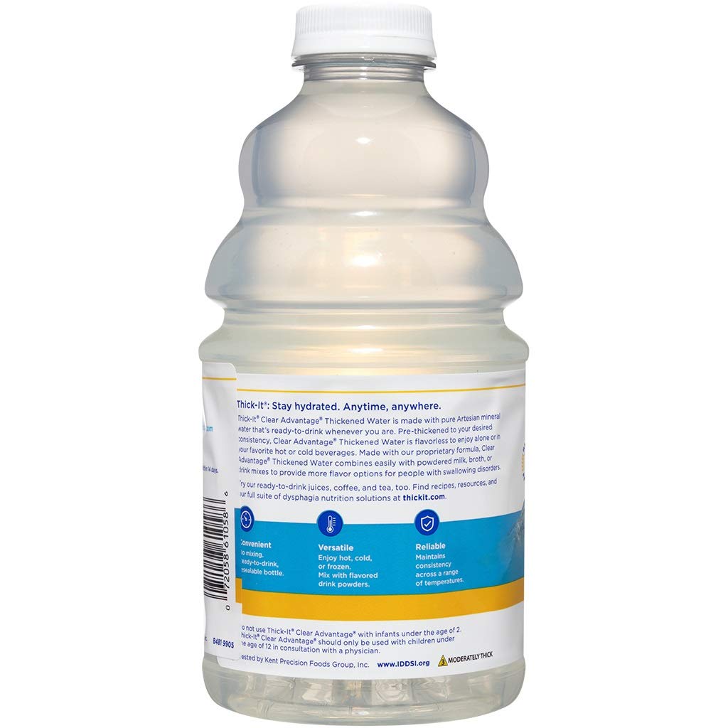 Thick-It Clear Advantage Moderately Thick Water, Honey Consistency, Ready-to-Drink, Digestible Swallowing Aid, Hydration on the Go, Convenient & Ready-to-Use, No Mixing Needed, 46 oz Bottle