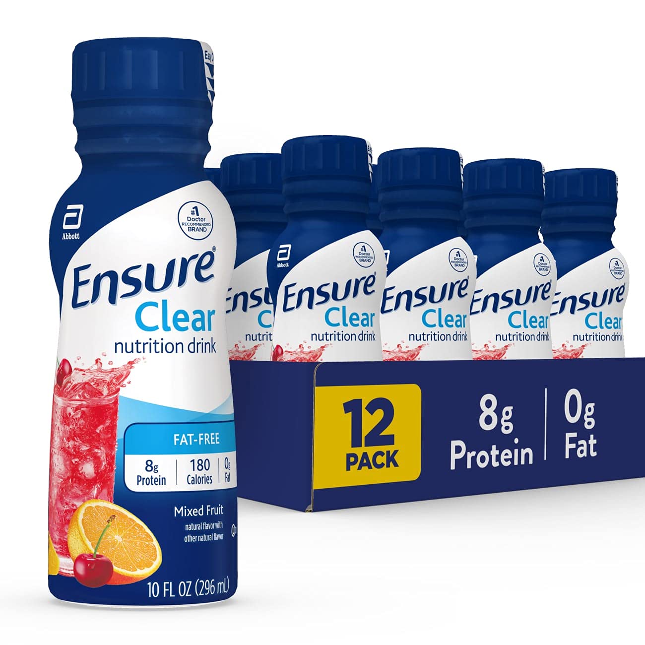 BOOST Breeze Clear Nutritional Drink, 9g Protein, 250 Nutrient-Rich Calories, Wild Berry, 8 fl oz & Ensure Clear Nutrition Liquid Drink, 0g fat, 8g of protein, Mixed Fruit, 10 Fl Oz (Pack of 12)