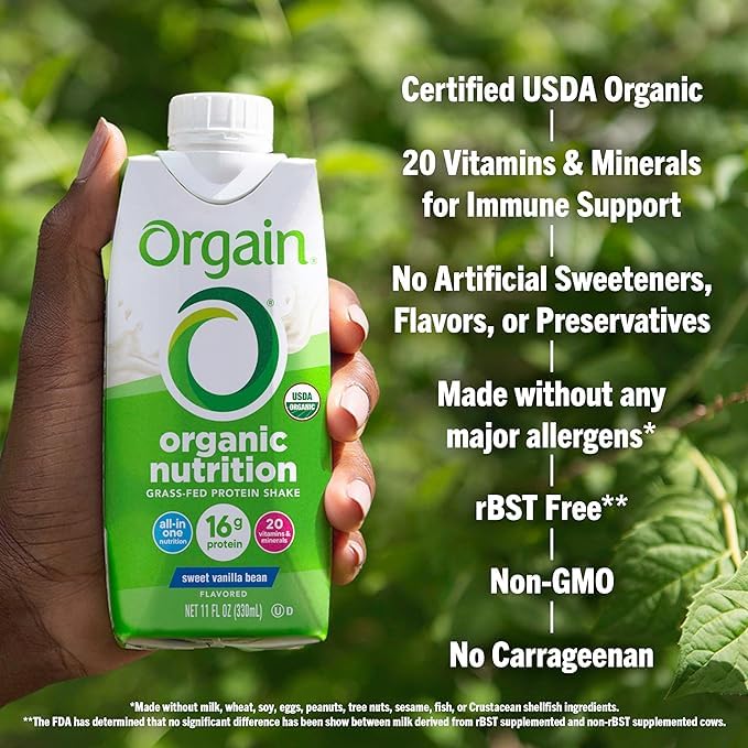 Orgain Organic Nutritional Shake, Vanilla Bean + Strawberries & Cream, 11 Fl Oz (Pack of 12)