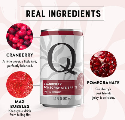 Q Mixers Cranberry-Pomegranate Spritz, Ideal for Cocktails & Mocktails - Made with Real Ingredients, Perfectly Carbonated & Less Sweet - 20 Calories per Can - 7.5oz Fl oz Cans (Pack of 24)